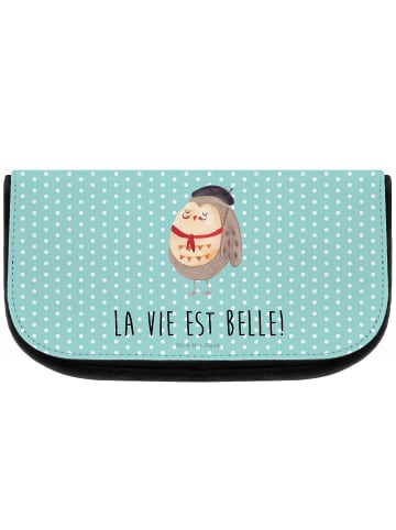 Toiletry Bag Eule Frankreich mit Spruch in Türkis Pastell