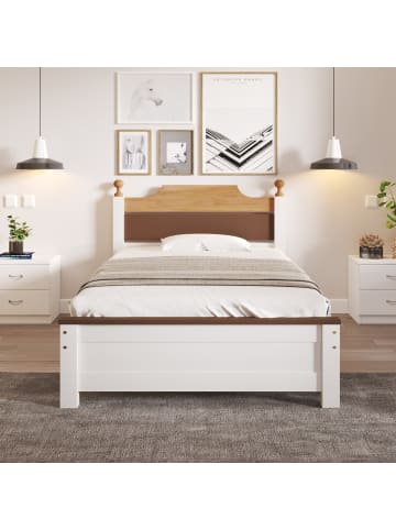 Einzelbett in Weiß 90x200 cm Kiefer Massivholz mit Kopf Fußteil MDF