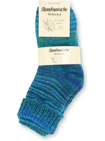 2 Paar Skandinavische Wollsocken mit Umschlag in Türkis