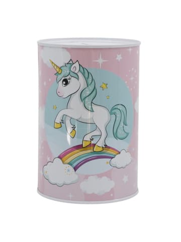 Unicorn Spardose bedruckt aus Metall 15 × 10 × 10 cm in Rosa