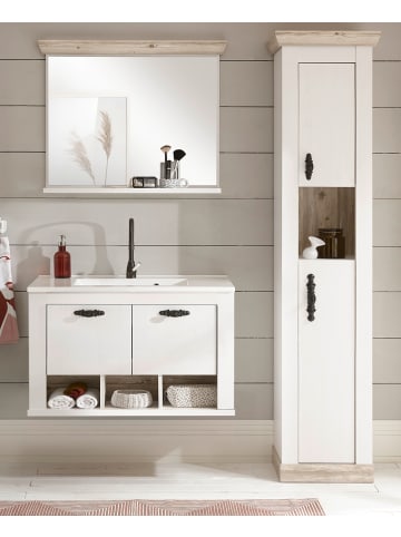 Badkombination Pinie weiß, Oslo Pinie Landhaus, Set 4-teilig inkl. Waschbecken