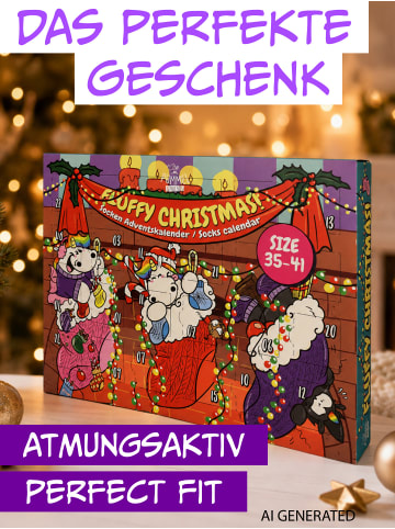 Pummeleinhorn Socken Adventskalender mit 12 Paar kurz und lang in Mehrfarbig