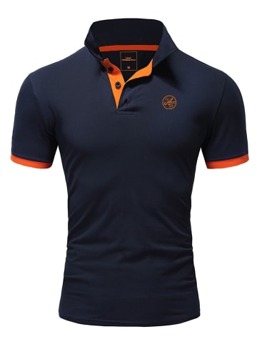 Basic Kontrast Polo Shirt MEMPHIS in Navyblau/Orange