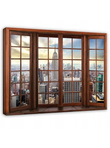 Leinwandbild 3D-Fenster in Beige
