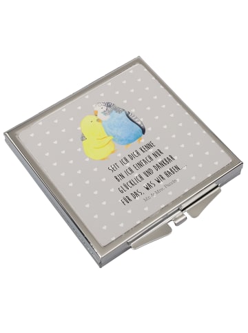 Kosmetikspiegel Wellensittich Liebe mit Spruch in Grau Pastell