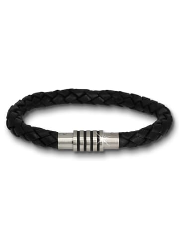 Armband geflochtenes Rindsleder, Edelstahl ca. 20,5cm ca. 7mm (Leder)
