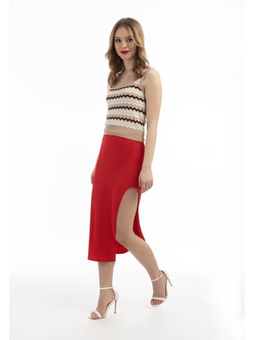 Damen Midirock Aus Strick in Rot