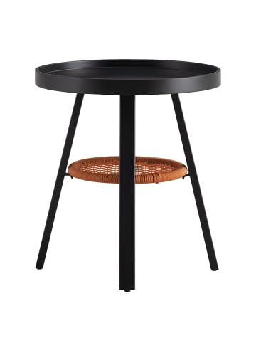home24 Beistelltisch aus furniertem MDF & Metallgestell in Walnuss in Schwarz