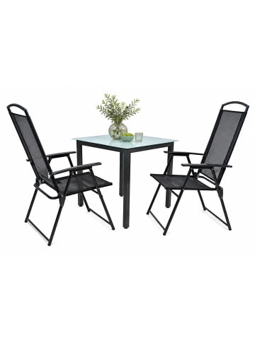 3-tlg Sitzgruppe Gartenmöbel Tisch Stühle Set 80M in Schwarz
