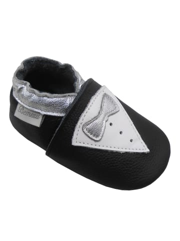 Schwarze Leder Krabbelschuhe für Babys mit rutschfester Sohle – Schleifen-Muster