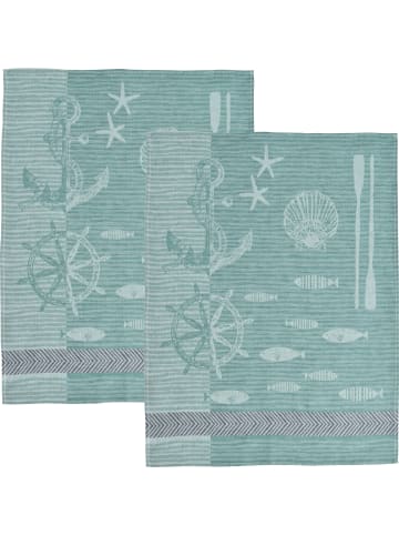 Jacquard, Halbleinen, Leinen/Halbleinen Geschirrtuch im 2er-Pack Nautica in jade