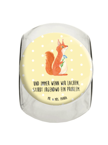 Bonbonglas Eichhörnchen Blume mit Spruch in Gelb Pastell