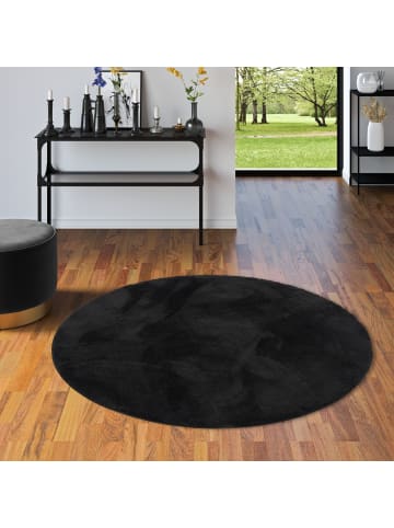 Hochflor-Teppich Silky Rund in schwarz