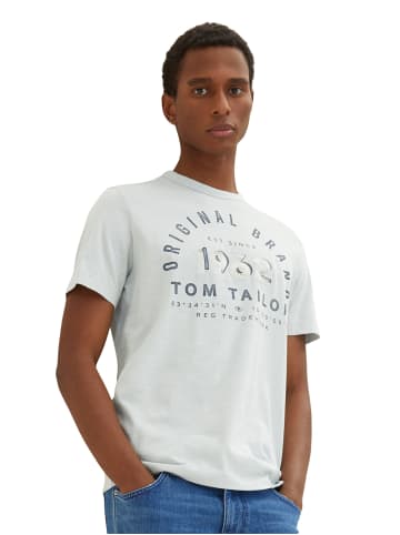 Gestreiftes Shirt Rundhals Bedrucktes T-Shirt mit Print in Weiß