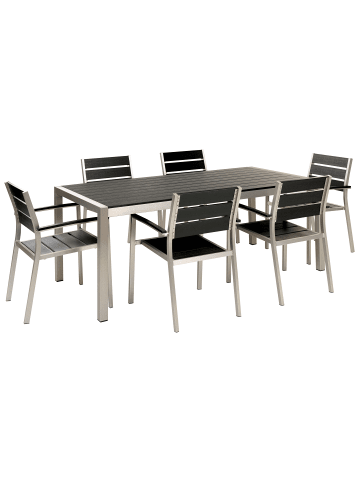 7-tlg Gartentisch Set VERNIO in Schwarz/Silber