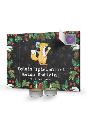 Adventskalender Fuchs Tennis spielen mit Spruch in Kreidetafel