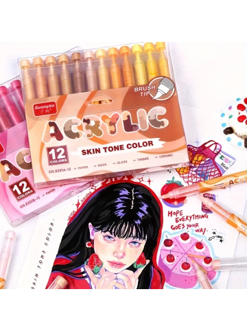 Acrylmarker Set 12 Farben Beige Serie mit weicher Pinselspitze