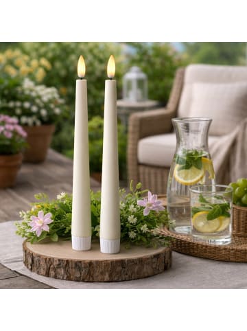 2x LED Stabkerzen Outdoor Tafelkerzen Timer H: 25,5cm weiß