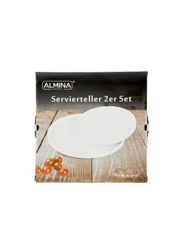 Almina 2 Teiliges Servierteller-Set aus Porzellan Weiß in Weiß