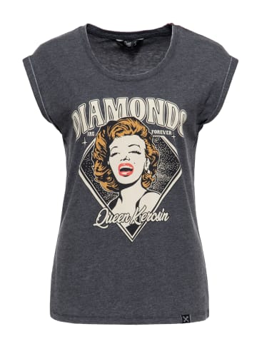 Queen Kerosin Enzym Wash T-Shirt Diamonds in schwarz