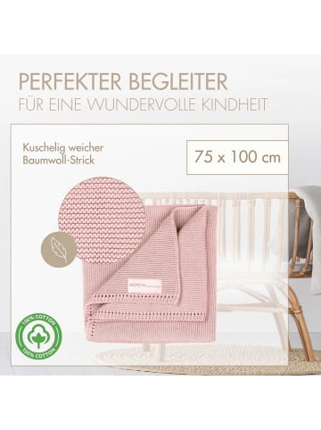 Babydecke Linksstrick Pointelle „Wilde Rosenblüte“ In Rose - 75x100 cm