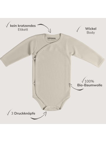 Baby Wickelbody aus 100% Bio-Baumwolle langarm gerippt Oat Milk