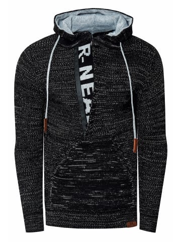 1/2 Zip Grobstrick Slim Fit Kapuzen-Pullover in Schwarz / Grau