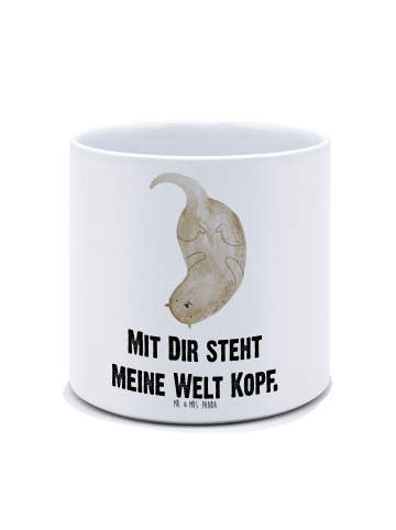 Großer Blumenkübel Otter Kopfüber mit Spruch in Weiß