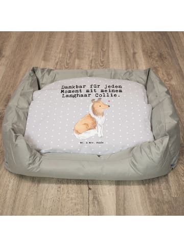 Hundekörbchen Langhaar Collie Moment mit Spruch in Grau Pastell