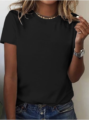 T-Shirt Rundhals Einfarbig SCHWARZ