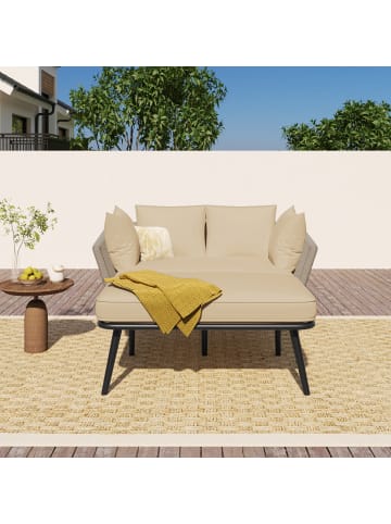 Gartensofa in Khaki mit 2 Kissen und Polstern Abnehmbar Waschbar