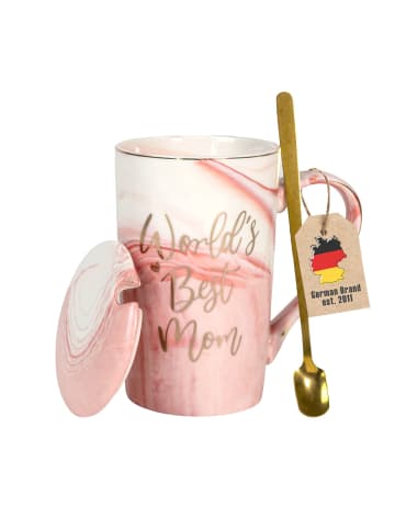 Kaffeetasse Teetasse Muttertags Geschenk 280 ml mit Deckel Geschenkebox in Rosa
