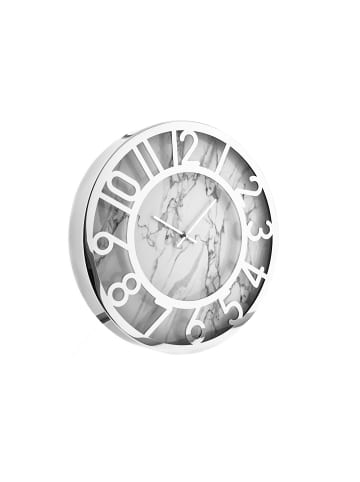 Wanduhr ?40 cm mit Marmordesign Weiß/Silber in Weiß/Silber
