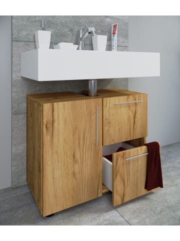 Holz Badmöbel Badunterschrank Flandu Schublade in Honig-Eiche