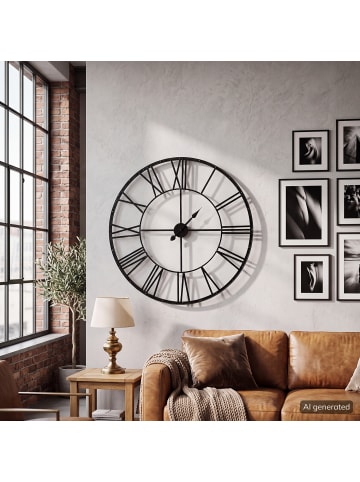 home24 Dekorative Wanduhr aus Metall im modernen Design Boutique in Schwarz