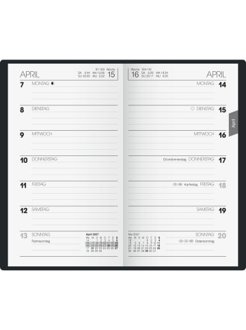 Taschenkalender 758 8,7x15,3cm 1 Woche/Seite Kunstleder schwarz 2027