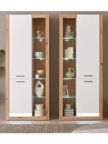 Vitrinen-Set 2-teilig weiß matt, Evoke Eiche, 2 x Vitrinenschrank
