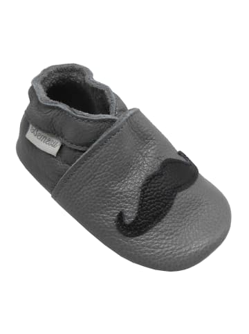 Graue Baby-Leder-Laufschuhe, komfortabel mit rutschfester Sohle - Bartmuster