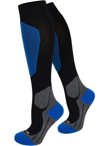 Sport-Kompressionskniestrümpfe in Schwarz/Blau