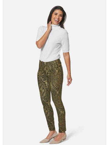 Schlanke Hose mit Paisley-Print, Stretch in khaki / multicolor