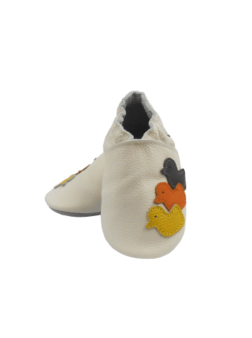 Weiße Baby-Leder-Laufschuhe, komfortabel mit rutschfester Sohle - Entenmuster
