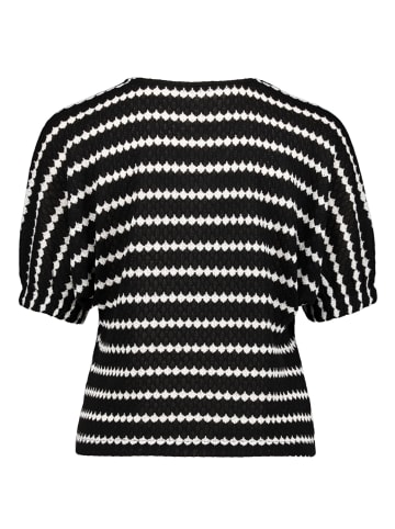 Kurzarm-Shirt mit V-Ausschnitt in Black/Cream