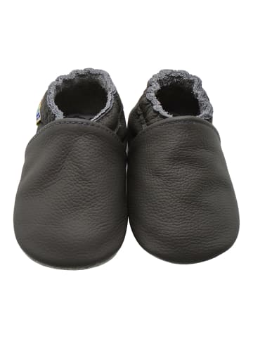 Baby Krabbelschuhe aus Leder mit rutschfester Sohle – Grau