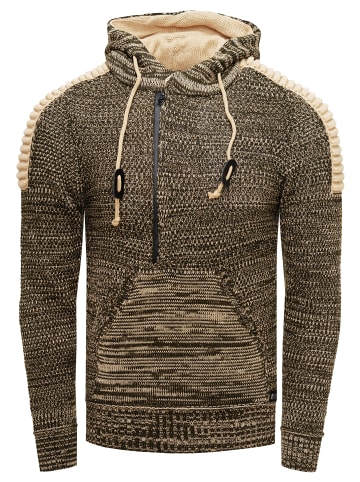1/2 Zip Grobstrick Kontrast Kapuzen-Pullover in Khaki