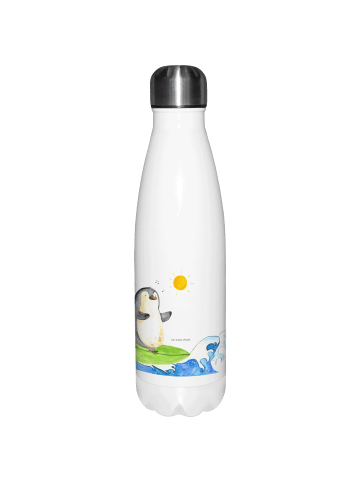 Thermoskanne Pinguin Surfer ohne Spruch in Weiß