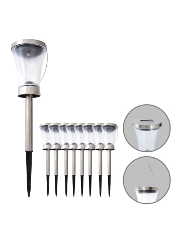 LED Solarleuchte "VERONICA" in stahl-blank - (L)9 cm x (B)9 cm x (H)39.5 cm