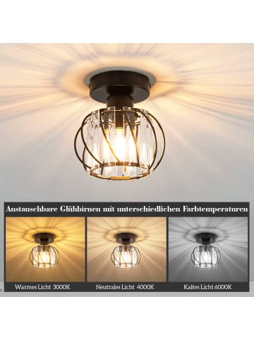 Deckenleuchte 1-flammige E27 in Schwarz Kristall Modern Flurlampe mit Metall