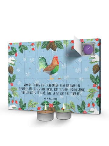 Adventskalender Hahn Korn mit Spruch in Eisblau