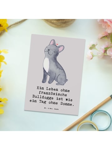 Postkarte Französische Bulldogge mit Spruch in Grau Pastell