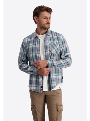 Langarmshirt Regular Fit Knopfleiste Karomuster in Türkis